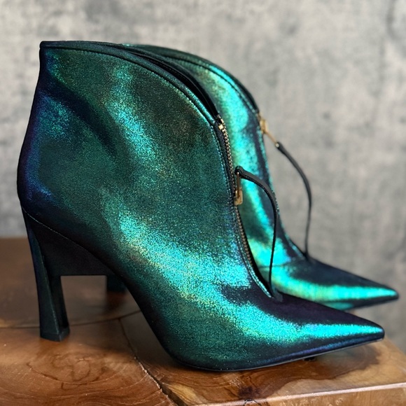 Emerald green Marni unique boot heels green stiletto booties with zipper - Picture 10 of 13